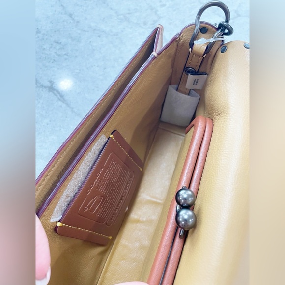 Coach Dinky With Rivets And Snakeskin Detail White Tan Crossbody B1880-30455 - Picture 6 of 16